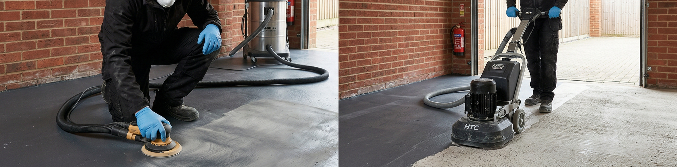 Comparing orbital sanding and diamond grinding to prepare a previously painted concrete floor in the UK.