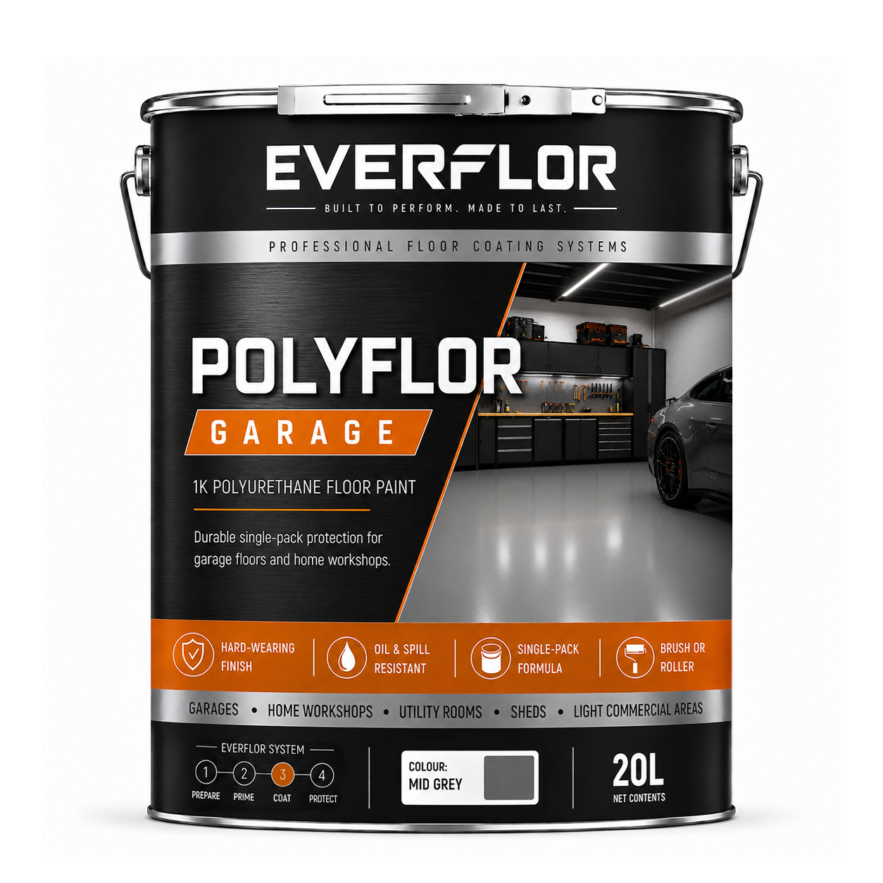 Everest Trade - Garagevloerverf op basis van polyurethaan (PU) met hoge opbouw - Antislip